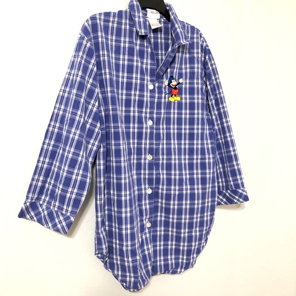Walt Disney World Plaid Christmas Pajama Mickey Mouse Shirt S M blue white - Picture 6 of 13
